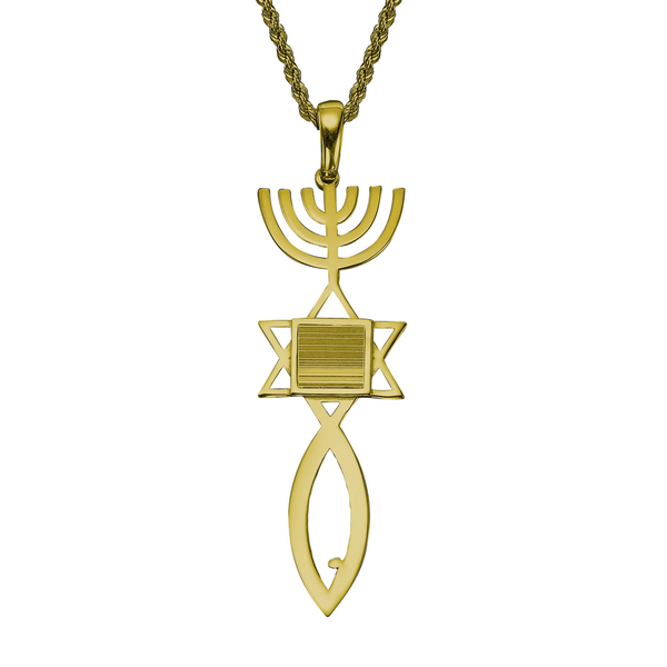 Messianic Seal of Jerusalem Pendant Necklace - Yellow gold